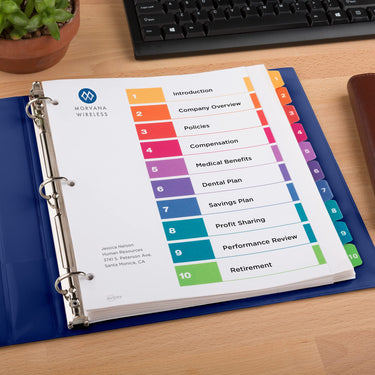 Avery Extra-Wide Ready Index Dividers for 3 Ring Binders, 10 Tab Set, Printable Table of Contents, White Paper, Multicolored Tabs, Works with Sheet Protectors, 1 Set (11165)